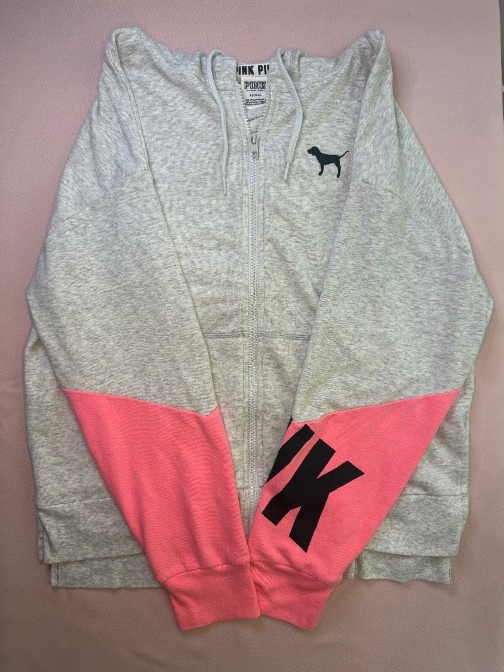 Victoria’s Secret PINK - Grey Slouchy Full Zip Hoodie Pink & Black - Size M